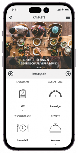 kamasys App Gemeinschaftsverpflegung Kantine Betriebsgastronomie Startbildschirm