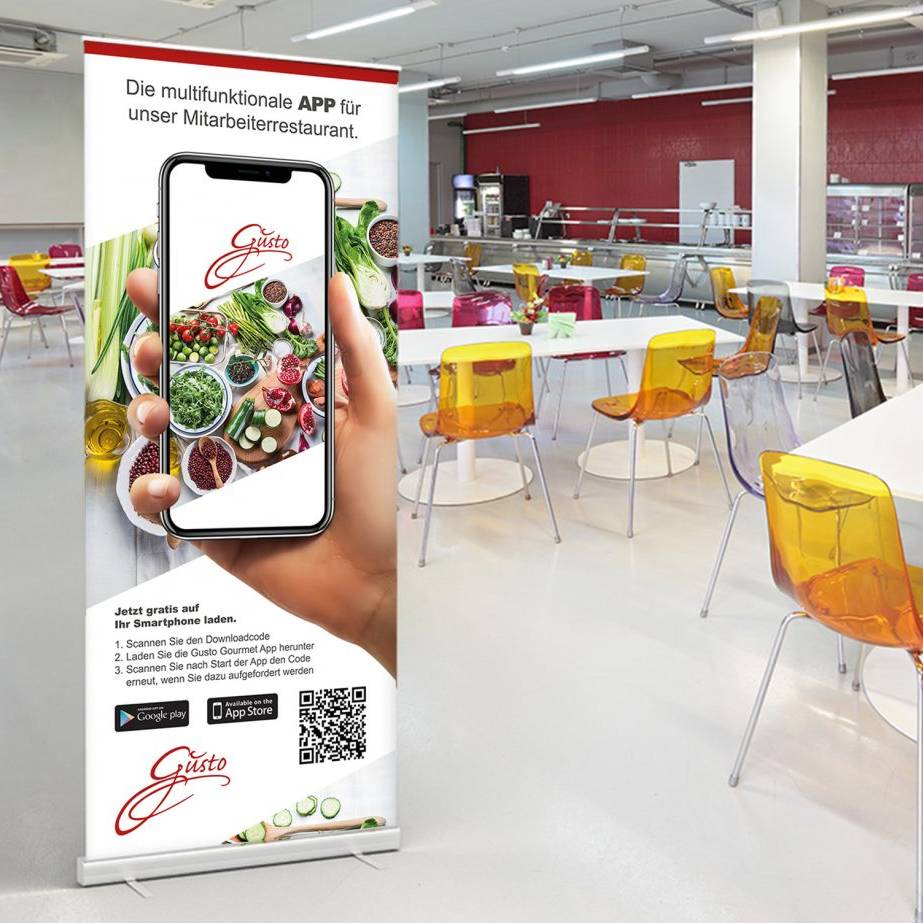 Marketingpaket von kamasys: Roll-up in der Kantine