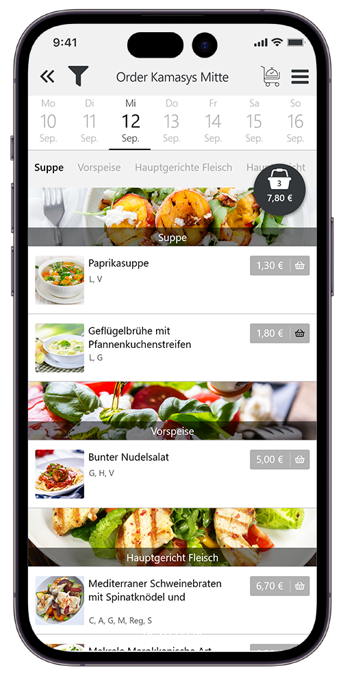 kamasys App Order Bestellung per Smartphone