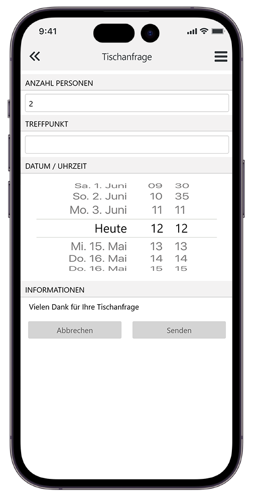 kamasys App Tischanfrage